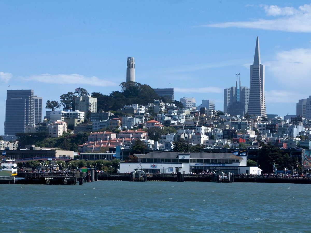 San Francisco&rsquo;s waterfront with Coit Tower and the Transamerica Pyramid